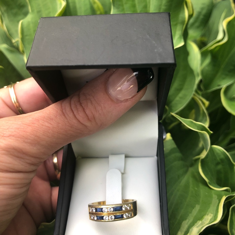 Vintage Jeff Cooper Natural Diamond & Sapphire Men’s 18K Gold Wedding Band - Picture 10 of 10